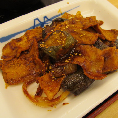 松屋豚と茄子の辛味噌炒め定食大盛サムネイル