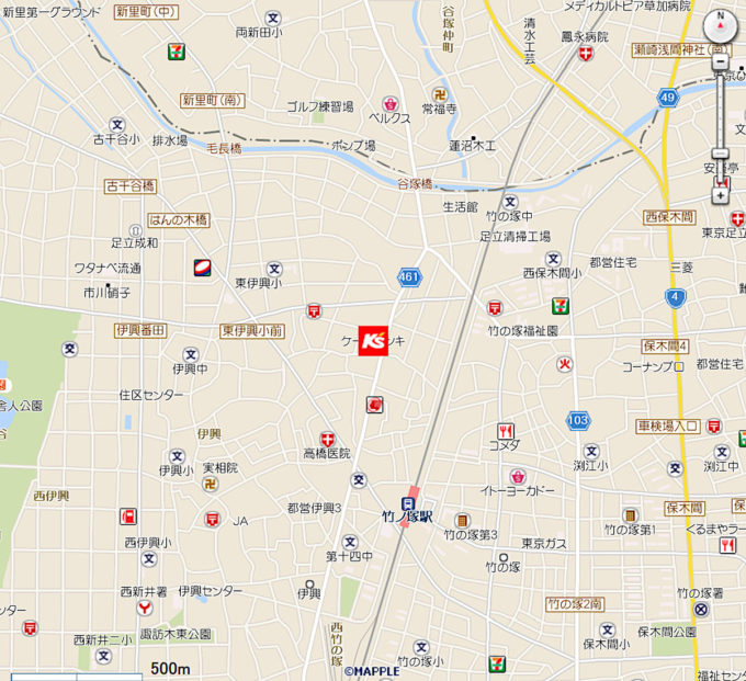 ケーズデンキ足立竹の塚店地図1205